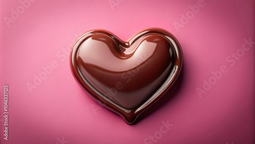 Closeup of heart-shaped chocolate melting on pink background , Valentine, love, sweet, dessert, romantic,close-up