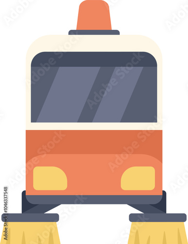 Illustration of a street cleaning machine maintaining city road hygiene with rotating brushes, a symbol of urban cleanliness