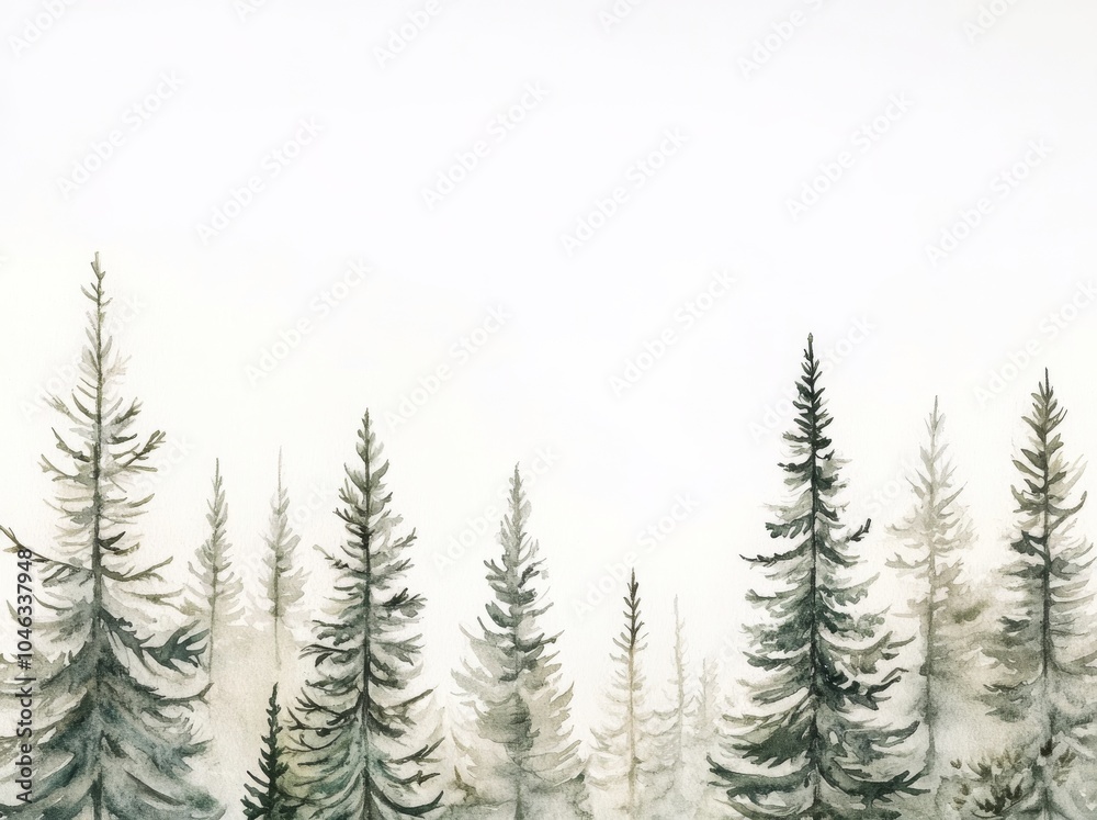 Serenity of Nature, Watercolor Evergreen Trees on White Background for Wall Art or Design Generative AI Serenity of Nature, Watercolor Evergreen Trees on White Background for Wall Art or Design Generative AI