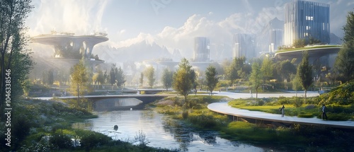 Futuristic City Designed for Wellness and Harmony in Digital Painting