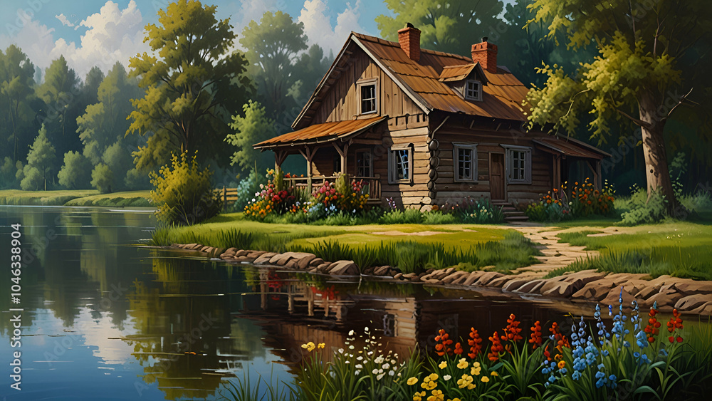 Cozy house by the lake, surrounded by serene waters and peaceful nature. Cozy house by the lake, surrounded by serene waters and peaceful nature.