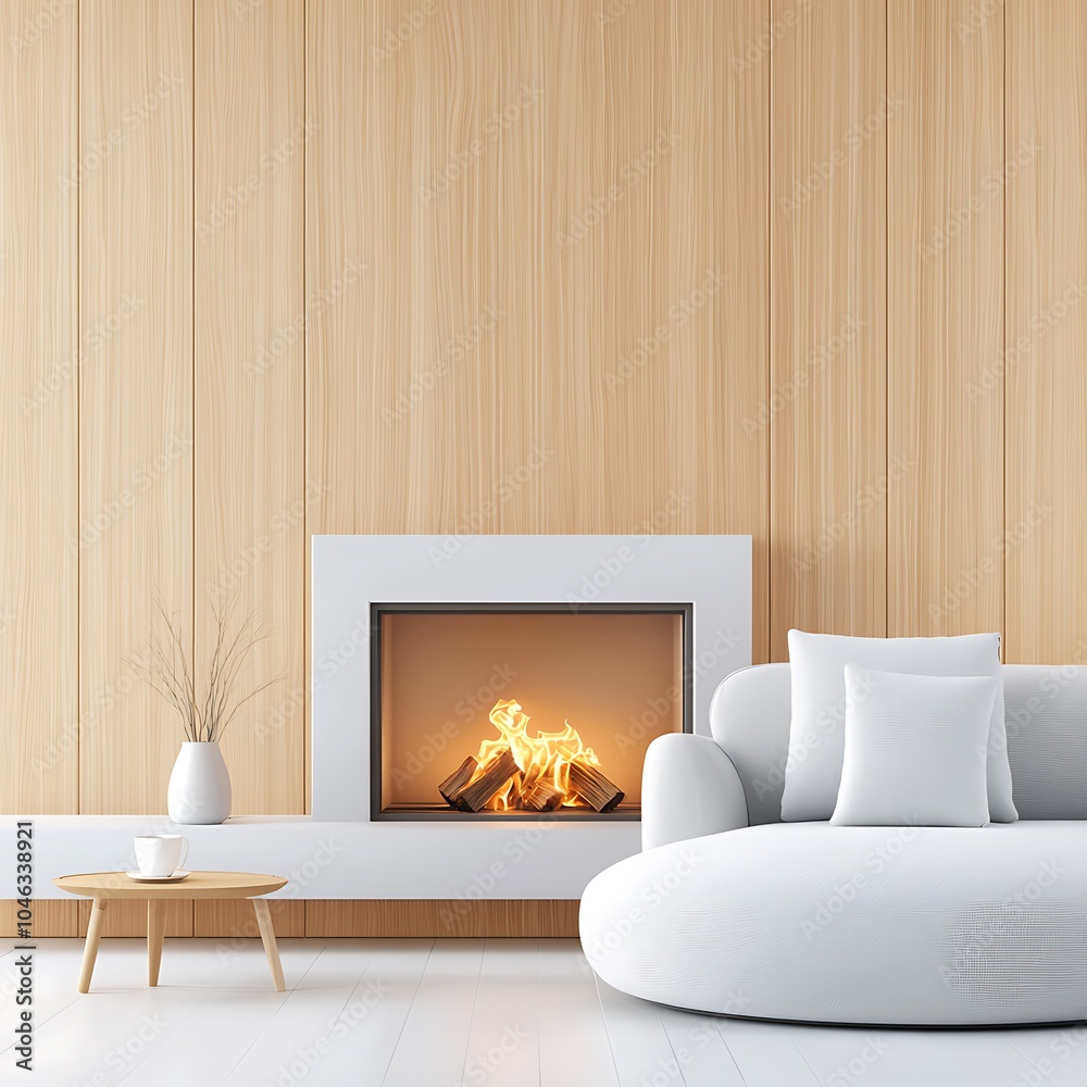 Fototapeta premium Cozy fireplace in a hotel lounge perfect for relaxation