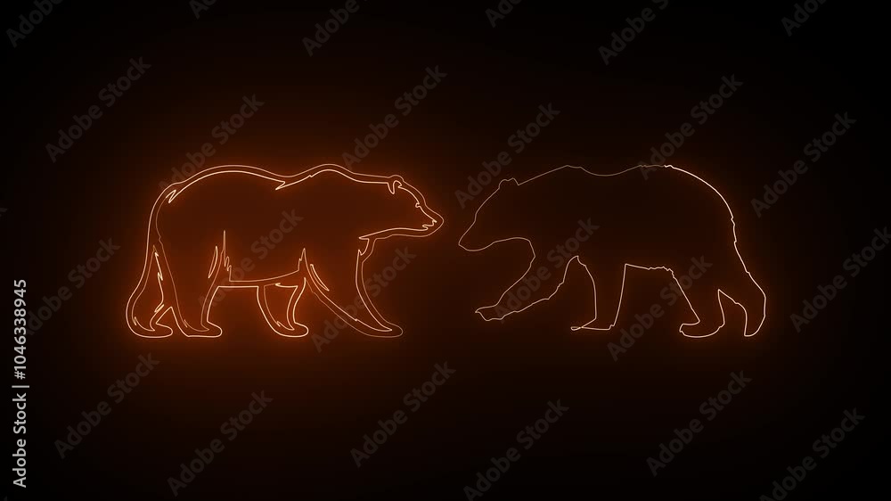 Bear outline with burning flames and bear in neon lights. Compilation of animation with bear in Neon and glow light effects On black Background Bear outline with burning flames and bear in neon lights. Compilation of animation with bear in Neon and glow light effects On black Background