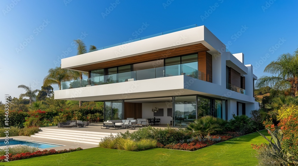 A stylish minimalist house nestled in a natural scenery. A stylish minimalist house nestled in a natural scenery.