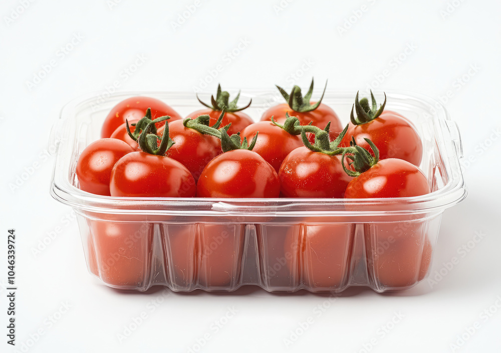 the supermarket is selling tomato in the clear plastic boxes the supermarket is selling tomato in the clear plastic boxes