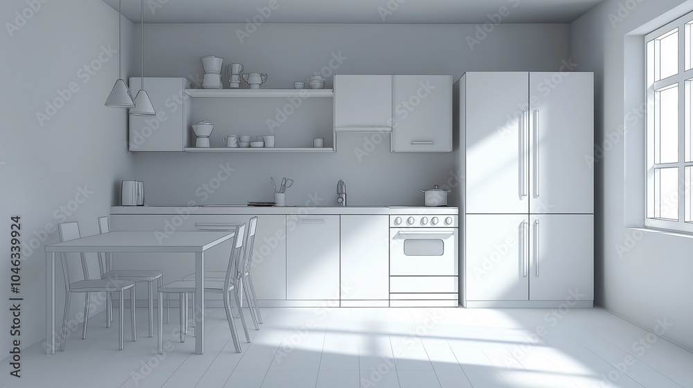 A stylish kitchen interior with a minimalist design. A stylish kitchen interior with a minimalist design.