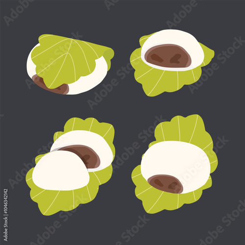 Hand drawn vector illustration of Kashiwa Mochi Traditional Japanese Confectionery