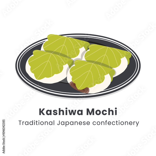 Hand drawn vector illustration of Kashiwa Mochi Traditional Japanese Confectionery
