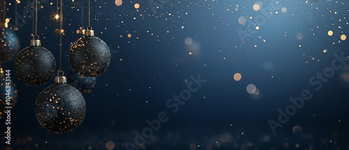 Panel kuchenny z motywem golden Christmas baubles suspended against a deep slate blue background. Each ornament is outlined with delicate gold, hanging by a thin string