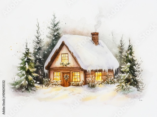 Cozy Cottage in Winter Landscape, Ideal for Seasonal Holiday or Vacation Promotions Generative AI