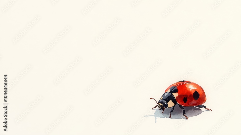 Tiny Red Ladybug Crawling on White Background Generative AI Tiny Red Ladybug Crawling on White Background Generative AI