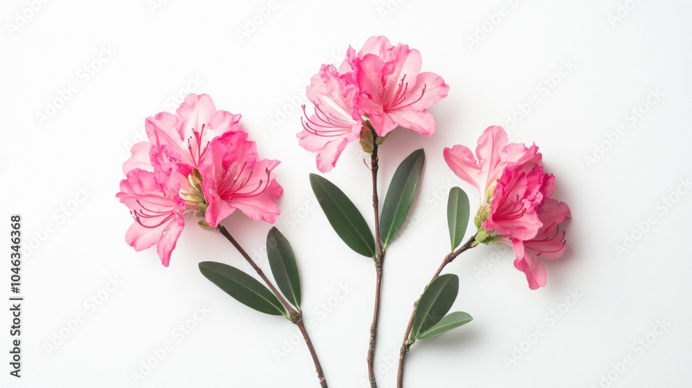 Three Pink Flowers on White Background Three Pink Flowers on White Background