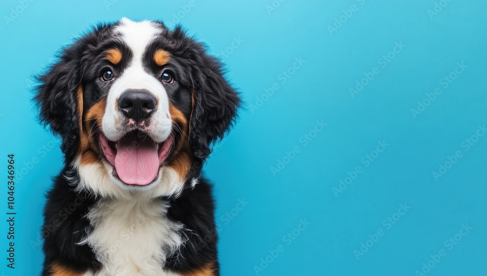 Adorable Bernese Mountain Dog Puppy with Blue Background Adorable Bernese Mountain Dog Puppy with Blue Background