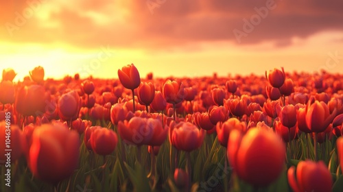 Tulips Field Sunset