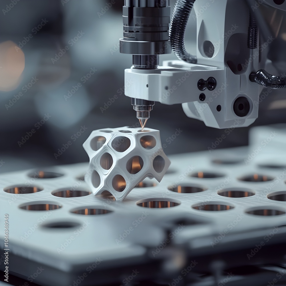 Fototapeta premium Dimensional Manufacturing Process Rendering of 3D Printed Products Existing in Physical and Digital Spaces