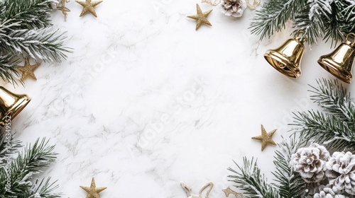 Wallpaper Mural A white background with a Christmas tree and bells. There are also stars and pine cones Torontodigital.ca