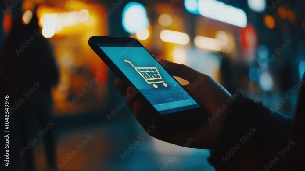 Person holding a smartphone while browsing an online shopping app Person holding a smartphone while browsing an online shopping app