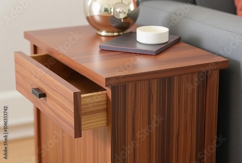 Small Side Table with Hidden Storage A close up of a small side