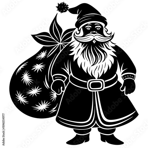 Santa Claus A silhouette of Santa Claus with his iconic hat, beard, and sack of gifts