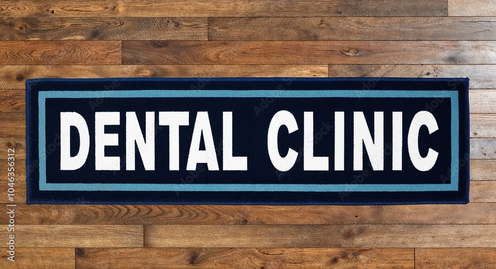 dental clinic text on mat rug in wooden floor background dental clinic text on mat rug in wooden floor background