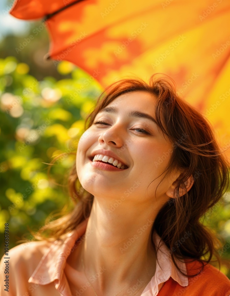 Happy Woman Enjoying Sunshine Outdoors Happy Woman Enjoying Sunshine Outdoors