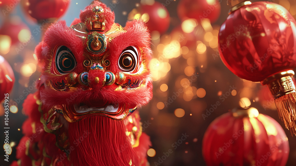 chinese lunar new year with lantern and traditional lion dance background, year of the snake festival celebration background chinese lunar new year with lantern and traditional lion dance background, year of the snake festival celebration background