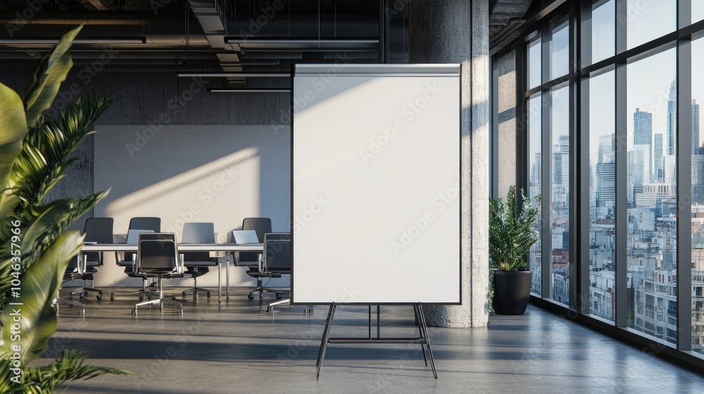 A white board is on a stand in a room with a large window. The room has a table with chairs around it A white board is on a stand in a room with a large window. The room has a table with chairs around it