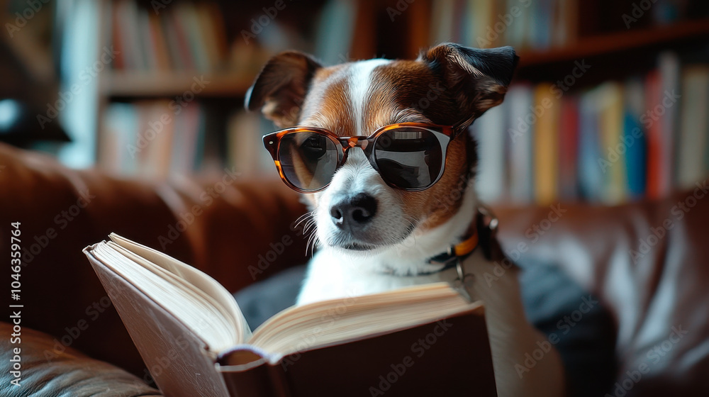 dog reading a book and relaxing dog reading a book and relaxing