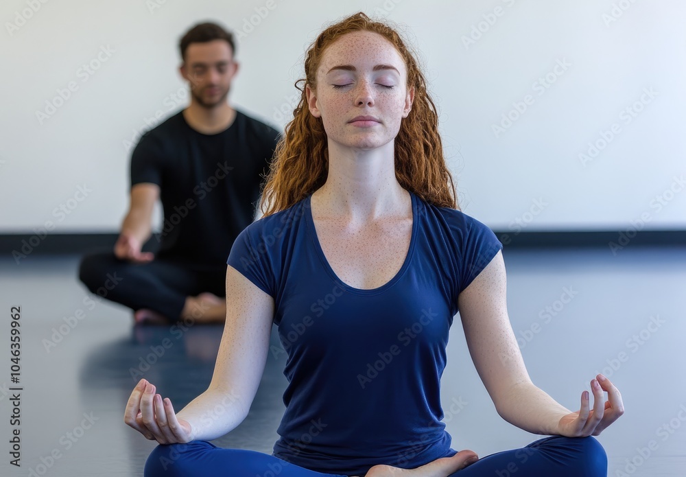 a woman in blue yoga attire meditating with her eyes closed, sitting on the floor cross-legged in an empty gym classroom a woman in blue yoga attire meditating with her eyes closed, sitting on the floor cross-legged in an empty gym classroom
