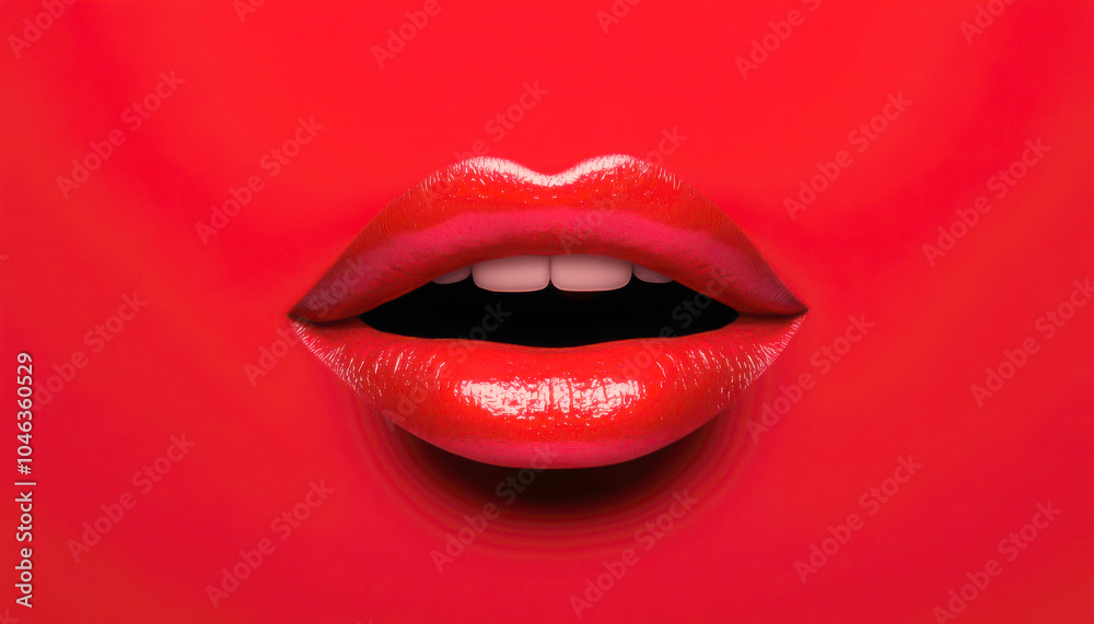 Obraz premium Beautiful red lips on a vibrant red background.