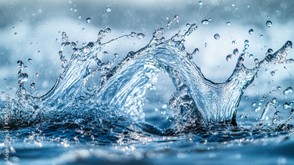 Water splashes: A dynamic shot of water splashing, either from a wave, waterfall, or object hitting the surface, capturing the energy and movement of water. Water splashes: A dynamic shot of water splashing, either from a wave, waterfall, or object hitting the surface, capturing the energy and movement of water.