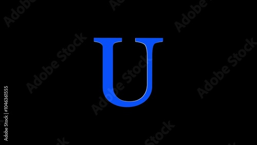 3d U letter logo loopable blue ncolor black background photo