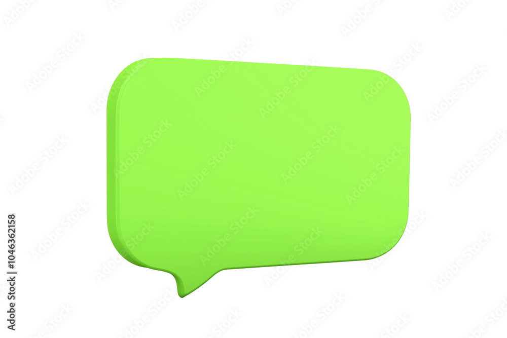 A bright green 3D speech bubble icon with smooth rounded edges floating on a clean white background A bright green 3D speech bubble icon with smooth rounded edges floating on a clean white background
