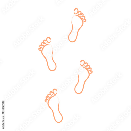 Human step footprints paths. Step by step vector isolated on white background. Trace of foot prints of person in boots. Track from shoe sole prints. Road of human feet.