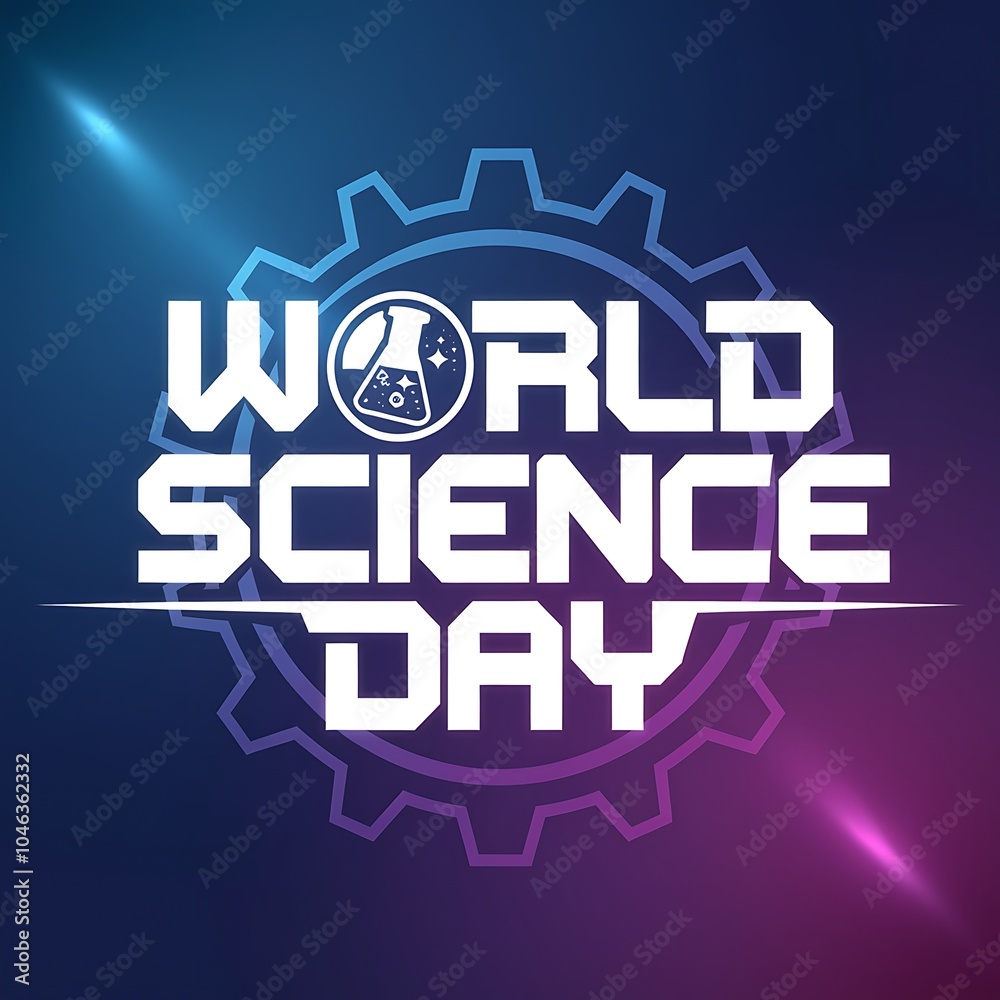 Fototapeta premium World Science Day Graphic with Gear and Beaker Icon