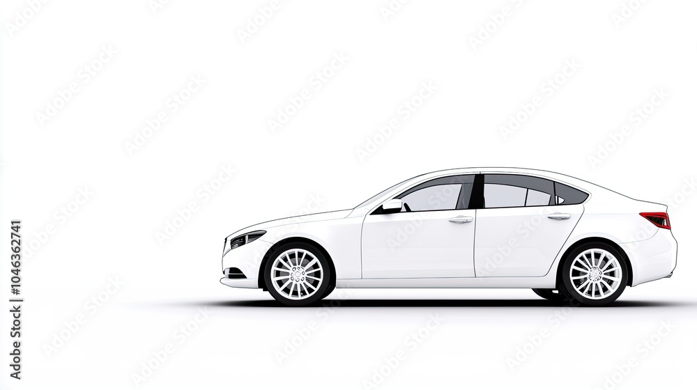 Fototapeta premium Sleek White Sedan on White Background