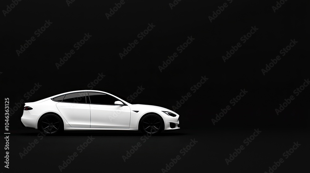 Fototapeta premium Sleek White Electric Car on Black Background