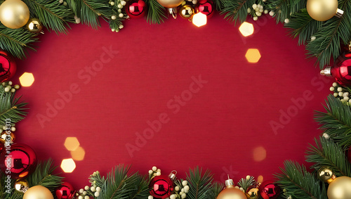 Red Christmas Background with Red Ornaments and Copy Space, celebration background, Christmas greeting background.