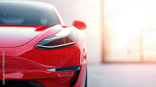 Sleek Red Electric Car Close-Up