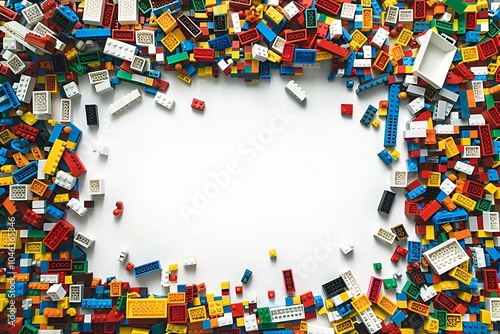 Colorful Building Blocks Frame on White Background photo