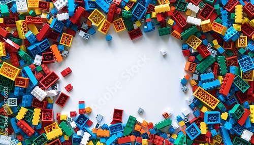 Colorful Building Blocks Frame on White Background photo