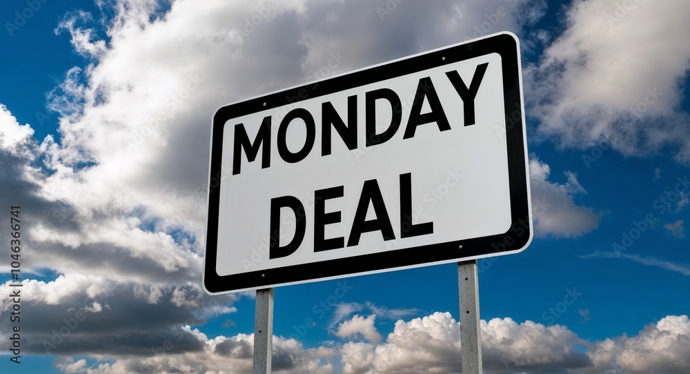 Monday deal text on road sign with clouds and sky background Monday deal text on road sign with clouds and sky background