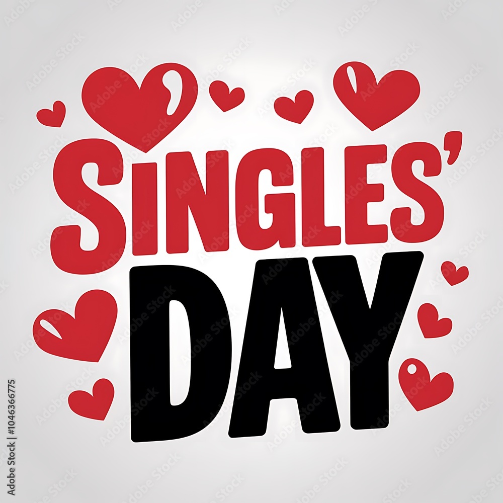 Red Hearts and Bold Text Celebrating Singles Day Red Hearts and Bold Text Celebrating Singles Day