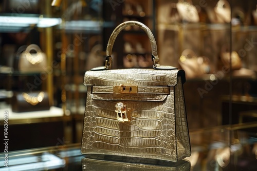 Luxury Designer Handbag Showcase in Elegant Boutique Setting photo