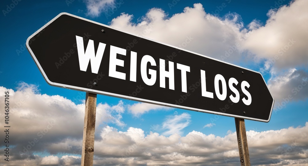 Fototapeta premium weight loss text on road sign with clouds and sky background