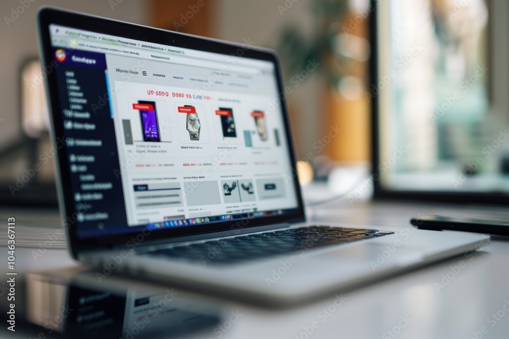 Online Shopping Cart with Luxury Fashion on Laptop for E-Commerce and Retail Design Online Shopping Cart with Luxury Fashion on Laptop for E-Commerce and Retail Design