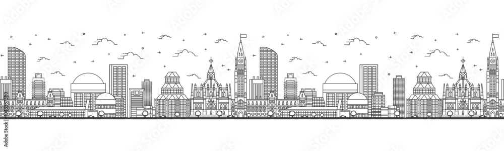 Obraz premium Seamless patter with outline Ottawa Canada City Skyline with Modern Buildings Isolated on White. Ottawa Cityscape with Landmarks.
