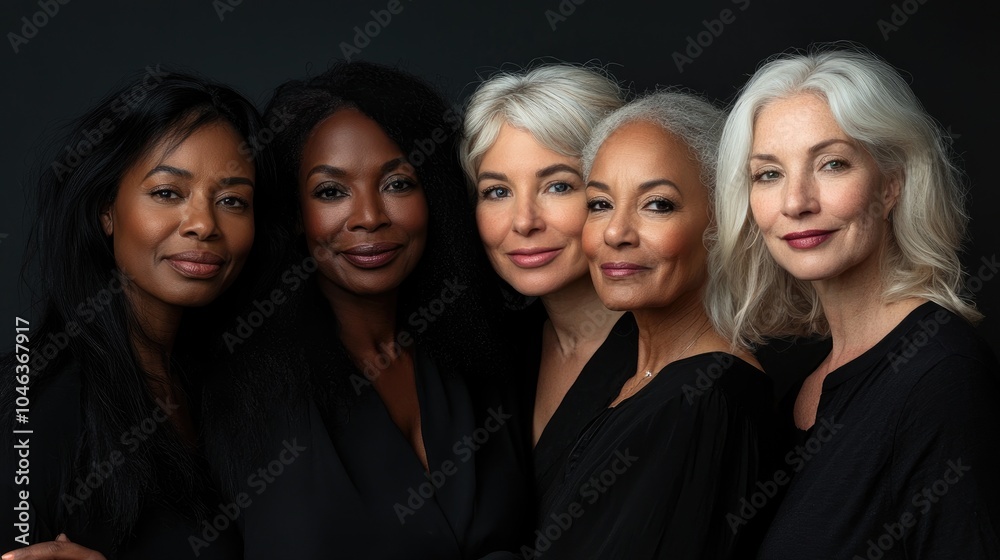 Obraz premium models of different ethnicities, each with their own skin and hair color, all smiling in front of the camera for an ad campaign