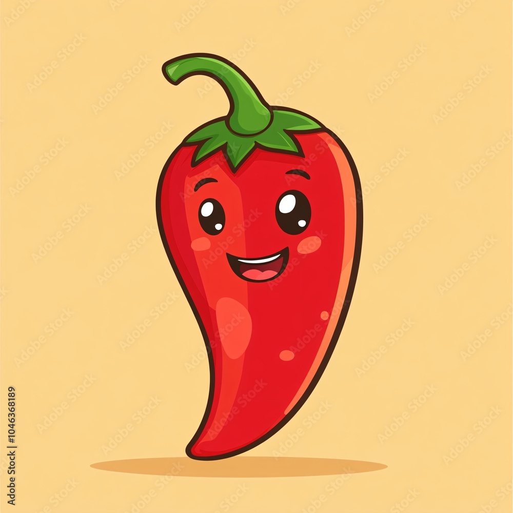 A cartoon chili pepper with a happy face A cartoon chili pepper with a happy face