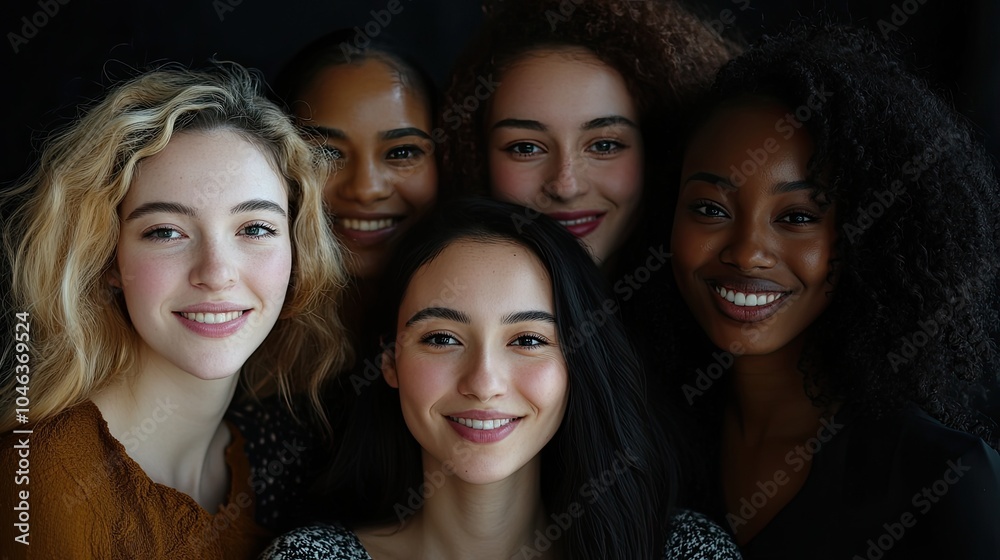 Obraz premium models of different ethnicities, each with their own skin and hair color, all smiling in front of the camera for an ad campaign